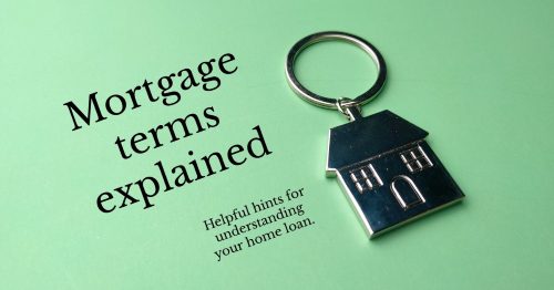A keychain shaped like a house next to the words 'Mortgage terms explained'.