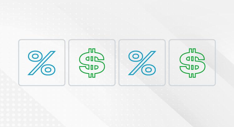 Icons representing percentage, dollar sign, and percent symbol in a clean, financial-themed design.