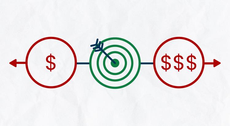 Diagram showing USD, a target with an arrow, and dollar signs.