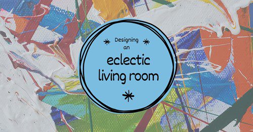 A colorful abstract background with a blue circle containing text.